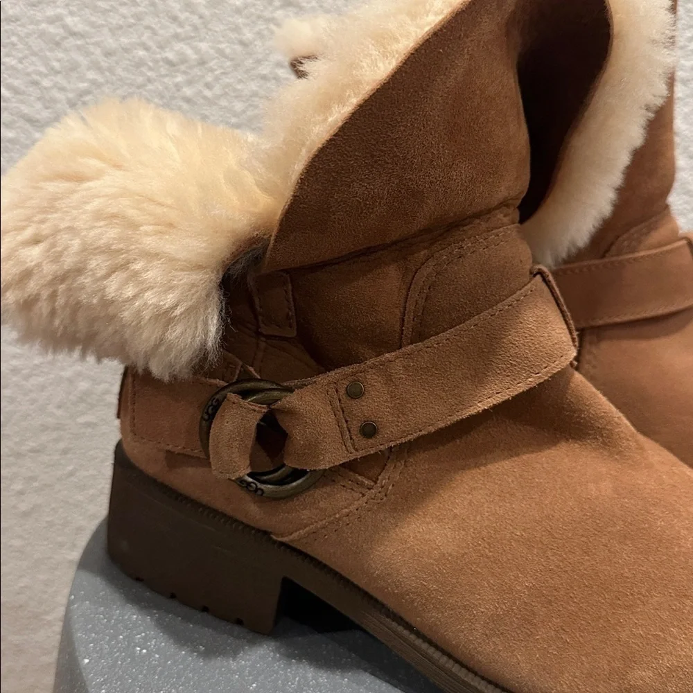 UGG Tan Suede Ankle Boots with Fur Lining